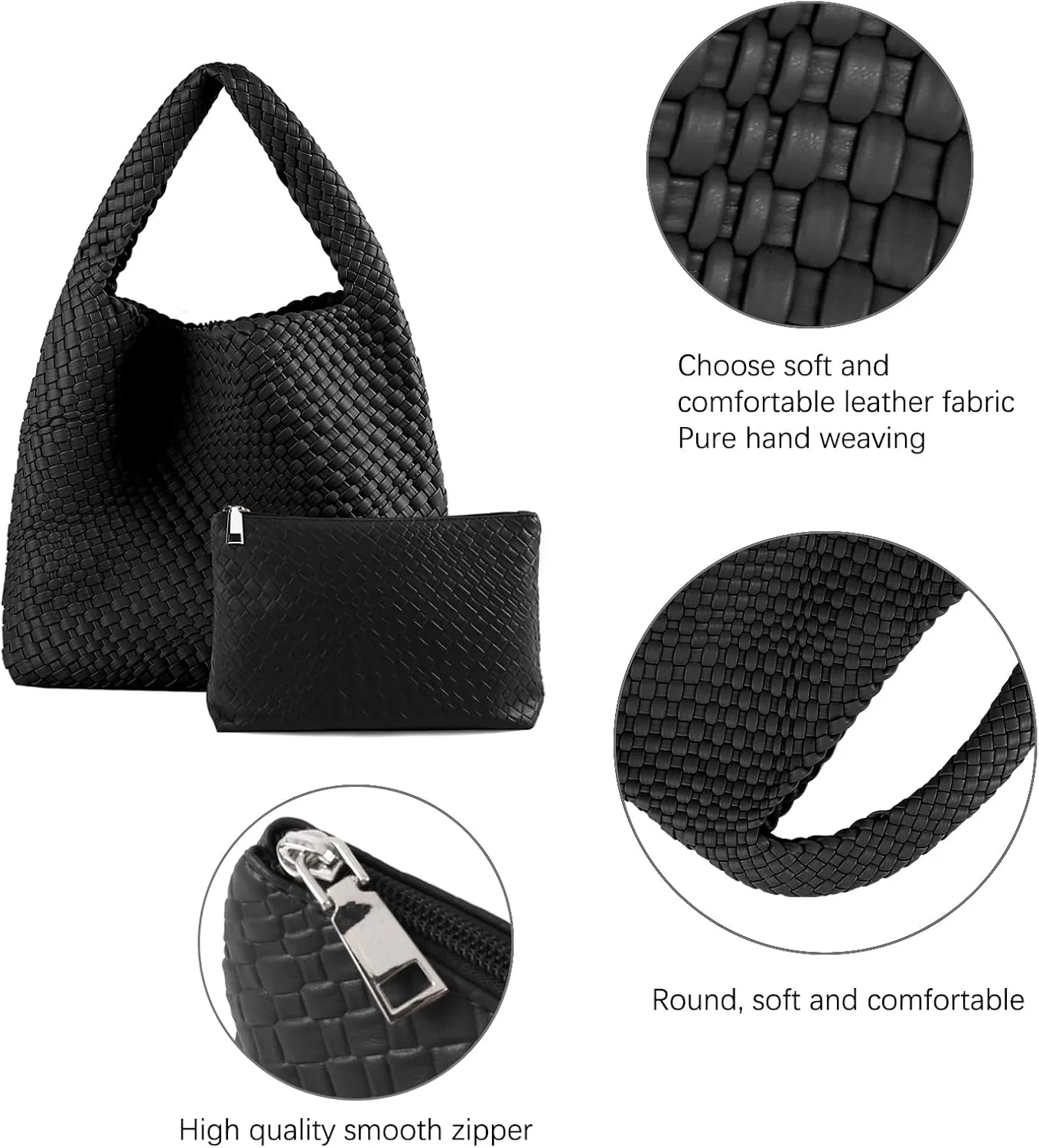 Woven Tote Bag For Women,Vegan Leather Hand Woven Handbags And Purse,Shoulder Bag Top-Handle Bag All-Match Underarm Bag
