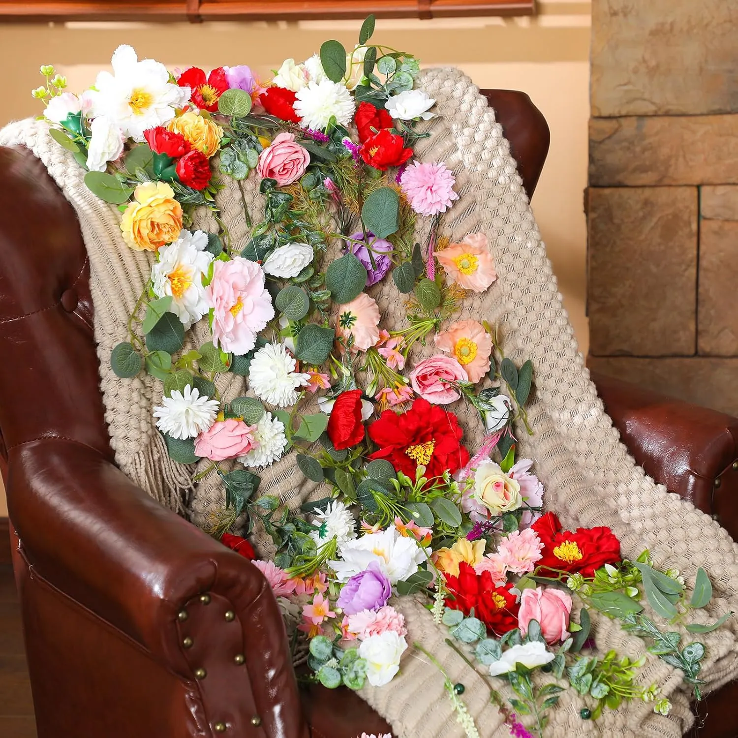 XunYee 6 Pcs 35.4 ft Flower Garlands Hanging Wildflower Garlands Floral Vines Artificial Fake Flower Vines Faux Silk Wildflower Decor for Home Garden Spring Summer Wedding Party Wall Arch(Floral)