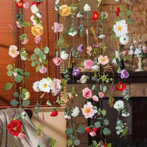 XunYee 6 Pcs 35.4 ft Flower Garlands Hanging Wildflower Garlands Floral Vines Artificial Fake Flower Vines Faux Silk Wildflower Decor for Home Garden Spring Summer Wedding Party Wall Arch(Floral)