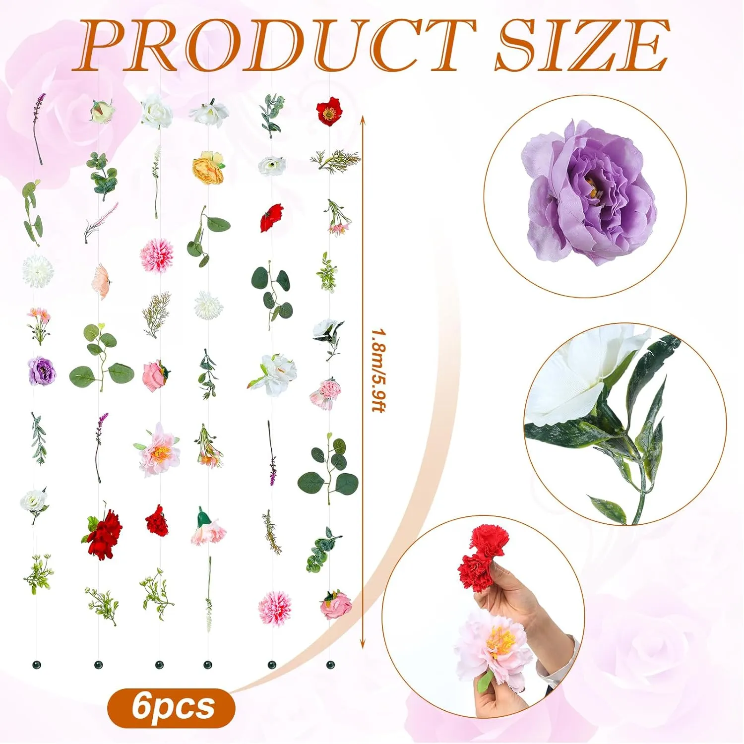 XunYee 6 Pcs 35.4 ft Flower Garlands Hanging Wildflower Garlands Floral Vines Artificial Fake Flower Vines Faux Silk Wildflower Decor for Home Garden Spring Summer Wedding Party Wall Arch(Floral)