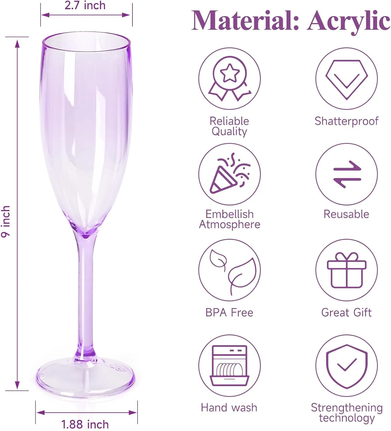 XUWAIDSGN 24 Pcs Champagne Flutes Plastic Wine Glasses Bulk Vintage Champagne Flutes Mimosa Bar Glasses Stemmed Drinking Cups 5.4OZ for Christmas Birthday Wedding Bride (24, Clear purple)