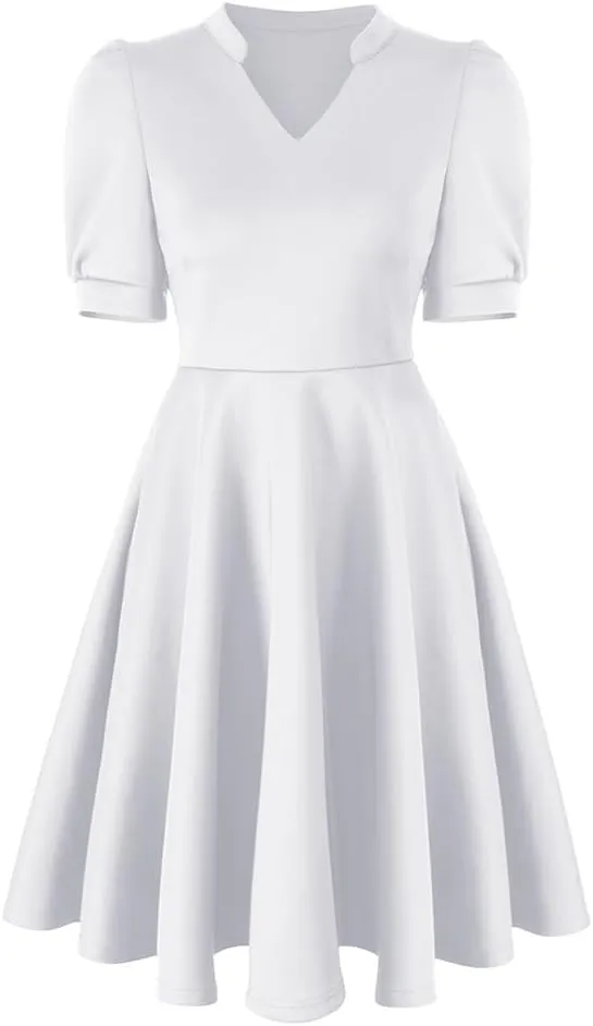 XXTAXN Womens Sexy Short Sleeve V Neck High Waist Cocktail A Line Midi Swing Dress