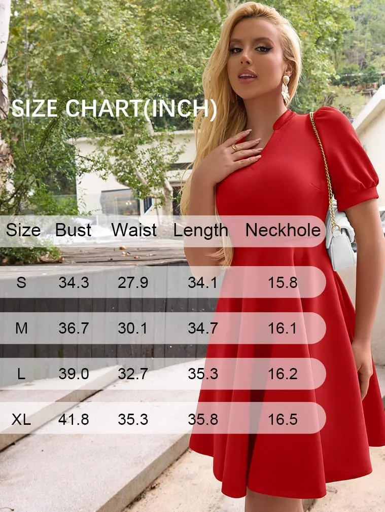 XXTAXN Womens Sexy Short Sleeve V Neck High Waist Cocktail A Line Midi Swing Dress