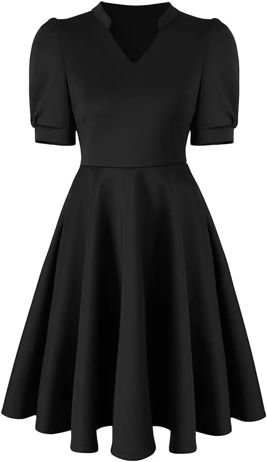 XXTAXN Womens Sexy Short Sleeve V Neck High Waist Cocktail A Line Midi Swing Dress