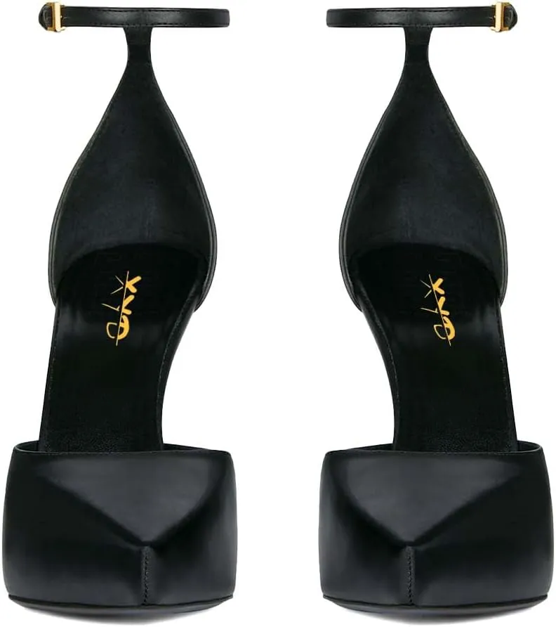 XYD Women Edgy Platform Pumps Slender Ankle Strap with Buckle Pointed Toe Stiletto High Heel Party Evening Shoes