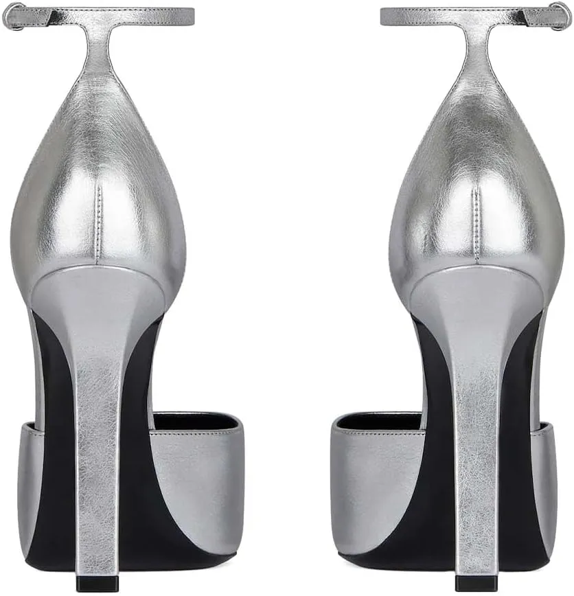 XYD Women Edgy Platform Pumps Slender Ankle Strap with Buckle Pointed Toe Stiletto High Heel Party Evening Shoes