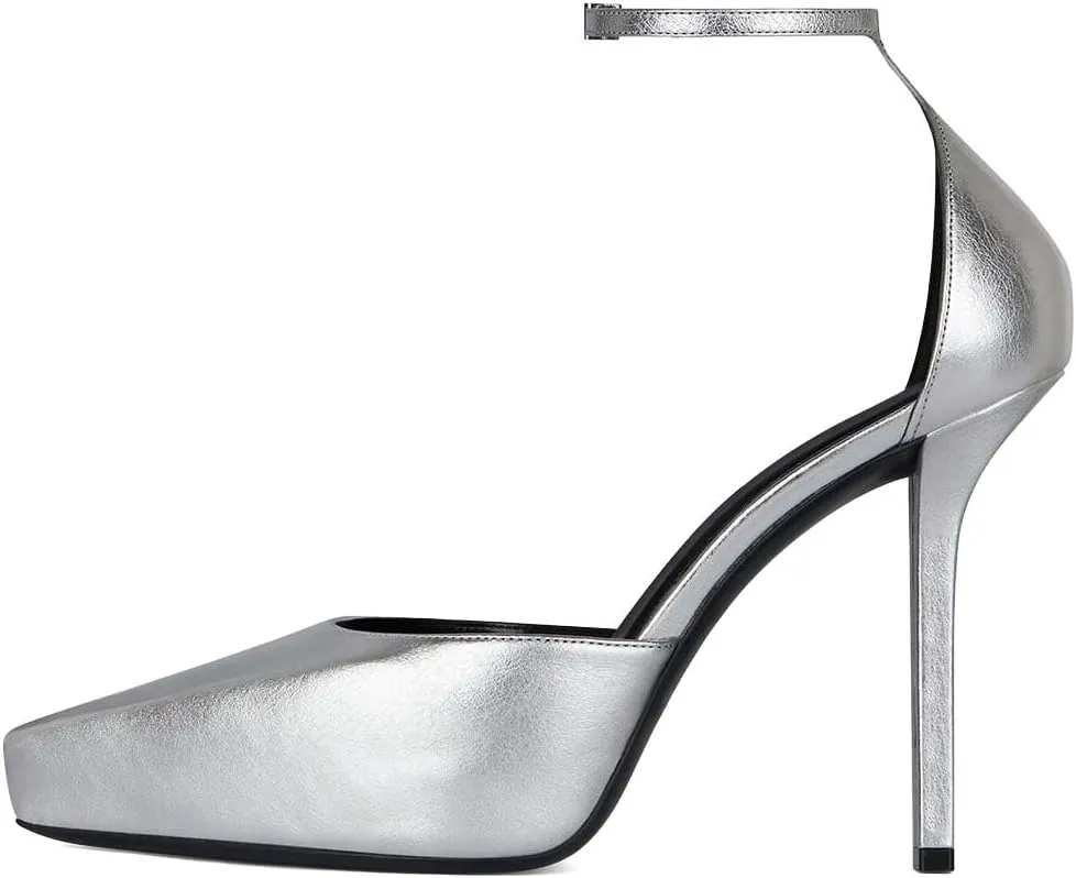 XYD Women Edgy Platform Pumps Slender Ankle Strap with Buckle Pointed Toe Stiletto High Heel Party Evening Shoes