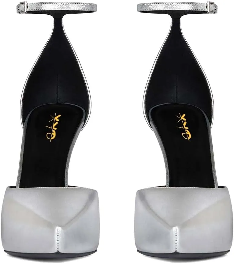 XYD Women Edgy Platform Pumps Slender Ankle Strap with Buckle Pointed Toe Stiletto High Heel Party Evening Shoes