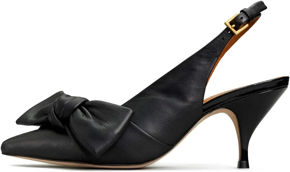 XYD Women Fashion Cute Slingback Pumps Low Kitten Heels Closed Pointed Toe Bow Knot Buckle Ankle Strap Slip On Party Dress Dating Shoes