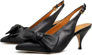 XYD Women Fashion Cute Slingback Pumps Low Kitten Heels Closed Pointed Toe Bow Knot Buckle Ankle Strap Slip On Party Dress Dating Shoes