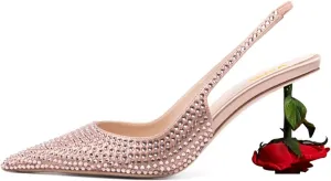 XYD Women's Romantic Rose Heel (100mm) Closed Pointed Toe Slingbacks Pumps Sexy Lady Formal Event Evening Fashion Shoes