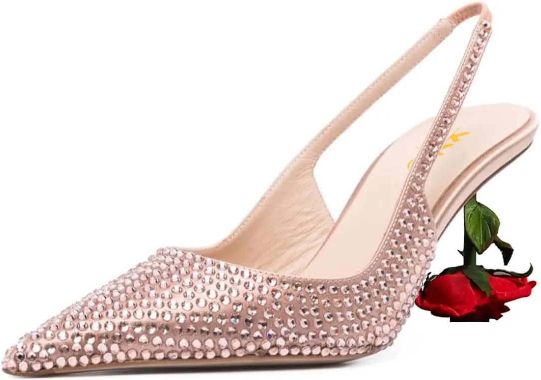 XYD Women's Romantic Rose Heel (100mm) Closed Pointed Toe Slingbacks Pumps Sexy Lady Formal Event Evening Fashion Shoes