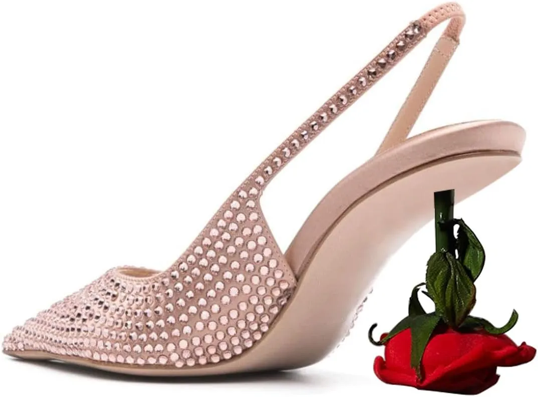 XYD Women's Romantic Rose Heel (100mm) Closed Pointed Toe Slingbacks Pumps Sexy Lady Formal Event Evening Fashion Shoes