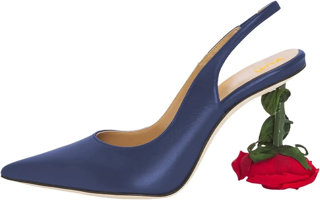 XYD Women's Romantic Rose Heel (80mm) Closed Pointed Toe Slingbacks Pumps Sexy Lady Formal Event Evening Fashion Shoes