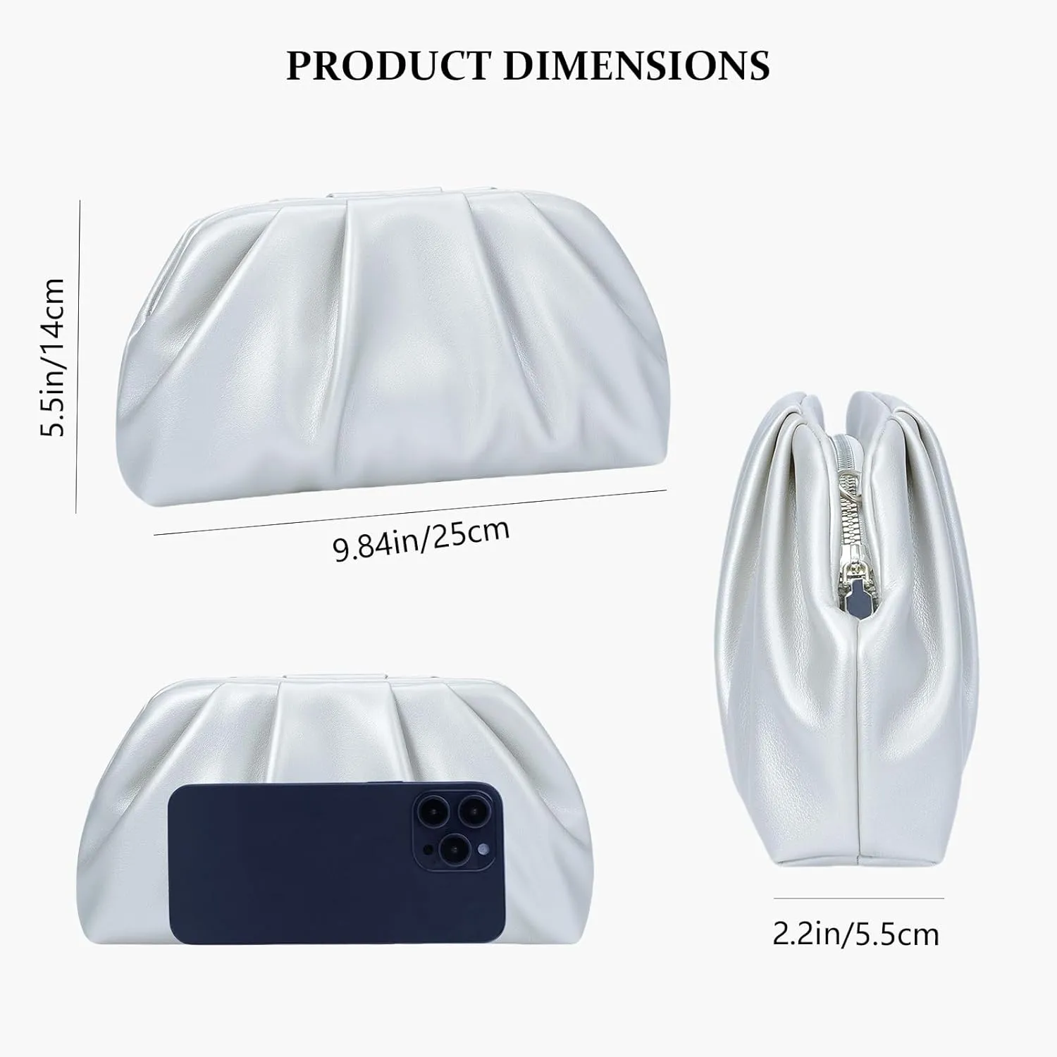 YYW Clutch Purse for Women Formal Soft Pleated PU Evening Clutch Evening Bag Hand Bag for Weddings, Proms, Cocktail