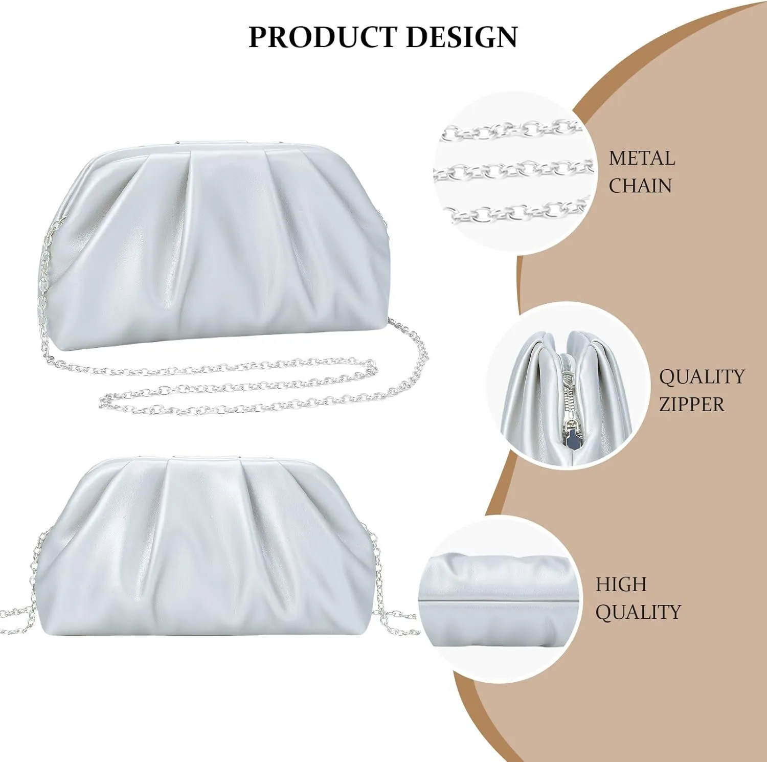 YYW Clutch Purse for Women Formal Soft Pleated PU Evening Clutch Evening Bag Hand Bag for Weddings, Proms, Cocktail