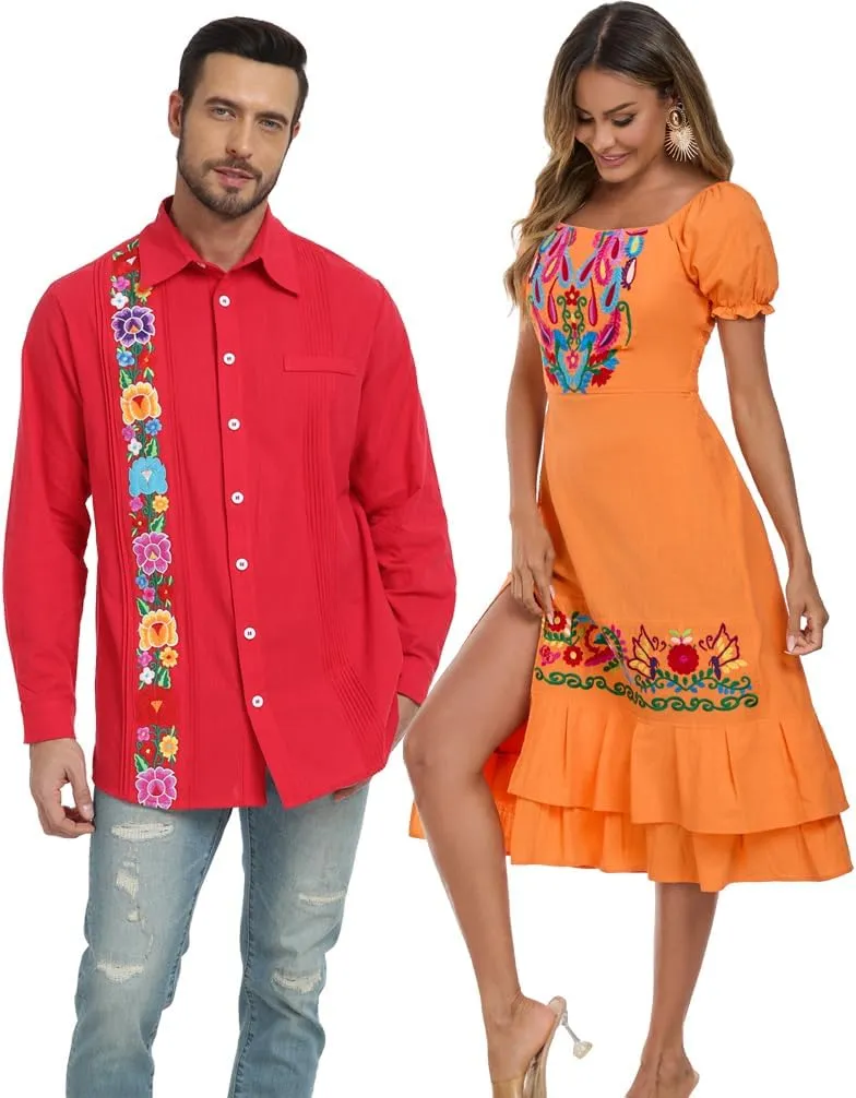 YZXDORWJ Mexican Dress for Women Boho Embroidered Sexy Ruffle Maxi Dress Short Sleeve Summer Beach Swing Wedding Party Dress