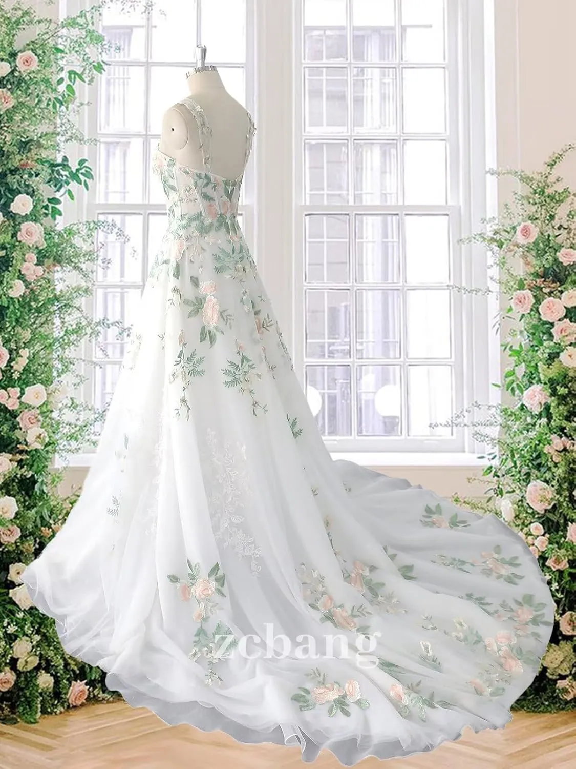 zcbang Lace Wedding Dresses for Bride Fairy Forest Colorful Elegant Bridal Dresses with Train