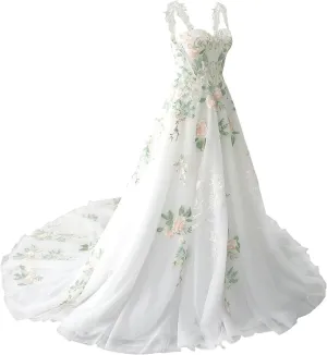 zcbang Lace Wedding Dresses for Bride Fairy Forest Colorful Elegant Bridal Dresses with Train