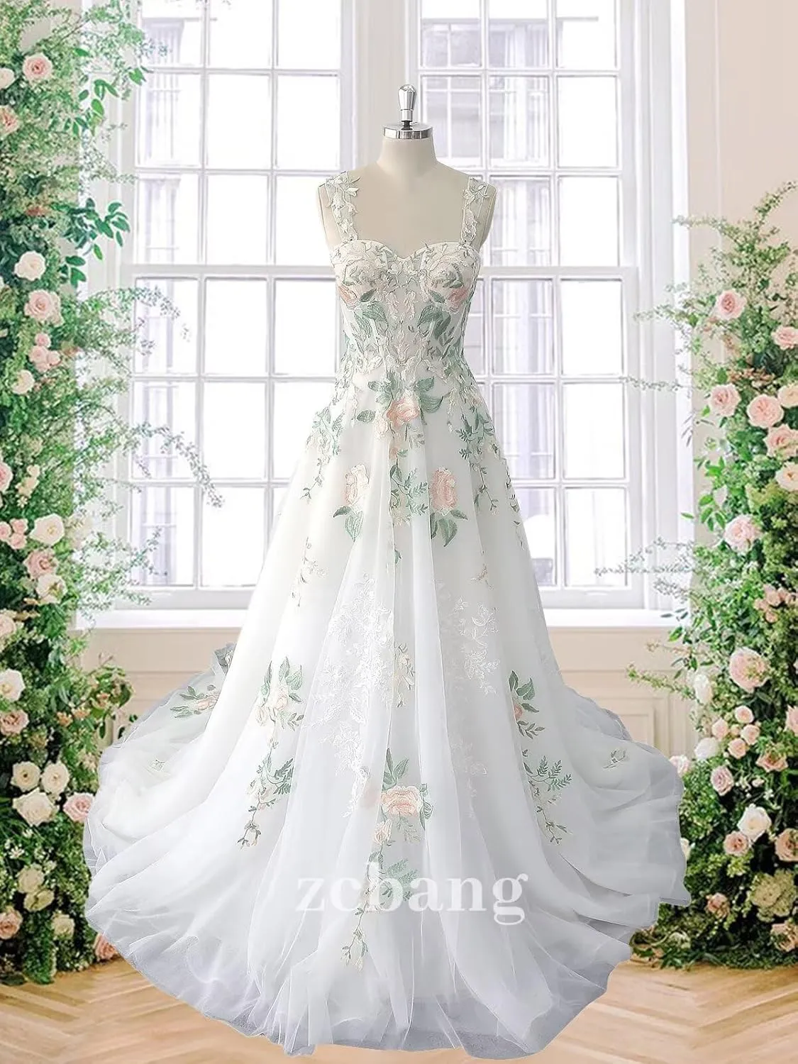 zcbang Lace Wedding Dresses for Bride Fairy Forest Colorful Elegant Bridal Dresses with Train