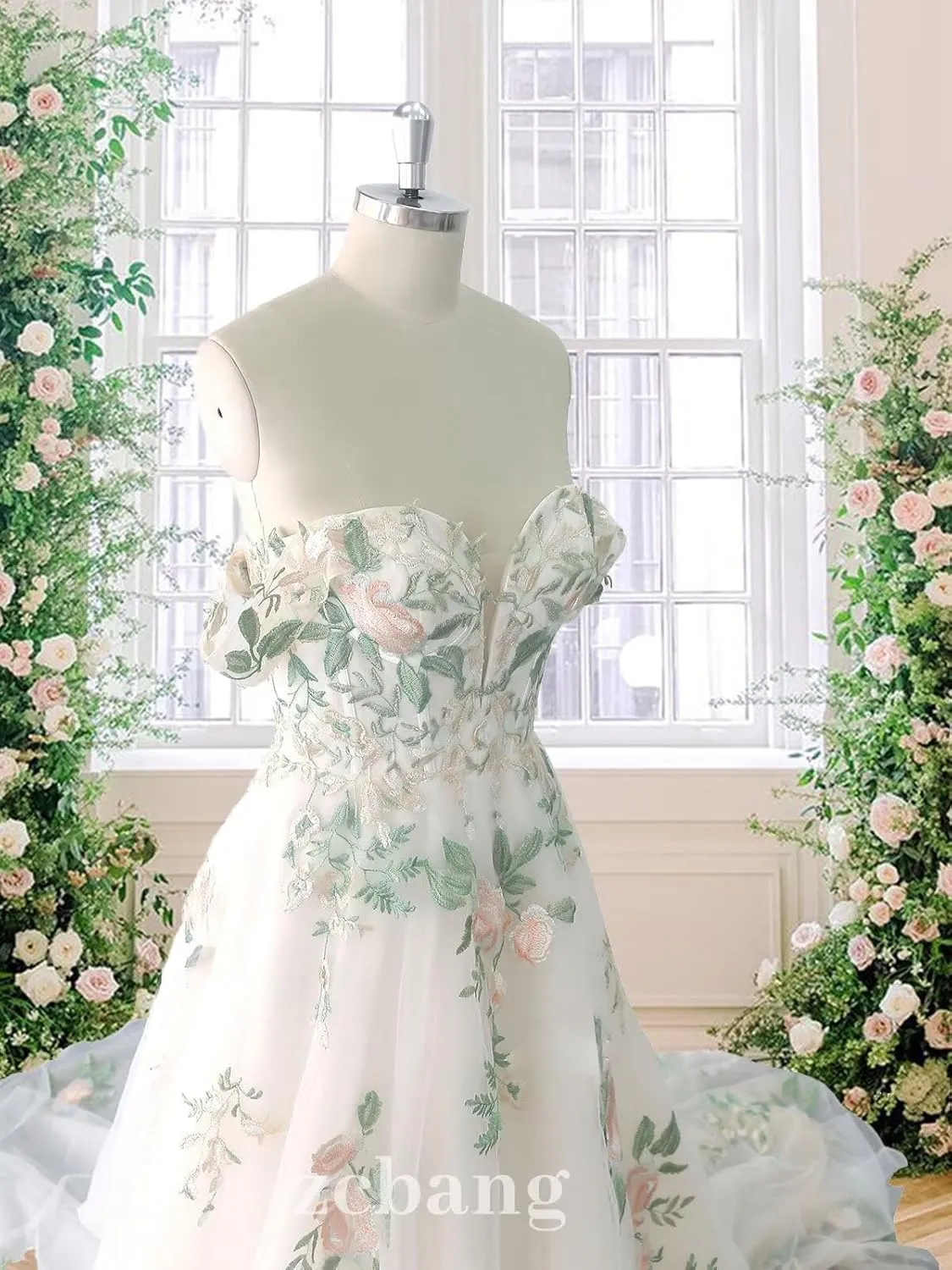 zcbang Lace Wedding Dresses for Bride Fairy Forest Colorful Elegant Bridal Dresses with Train