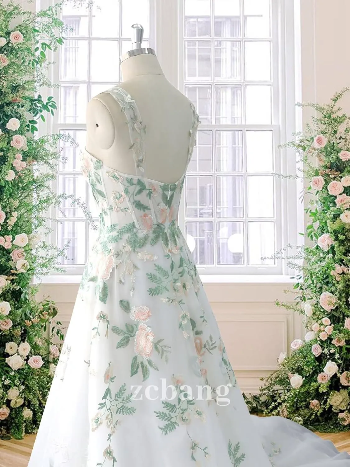 zcbang Lace Wedding Dresses for Bride Fairy Forest Colorful Elegant Bridal Dresses with Train