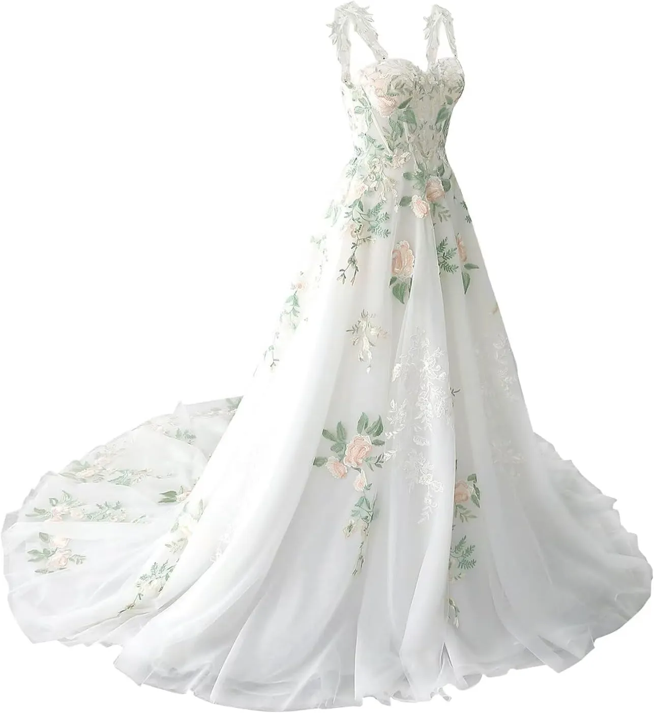 zcbang Lace Wedding Dresses for Bride Fairy Forest Colorful Elegant Bridal Dresses with Train