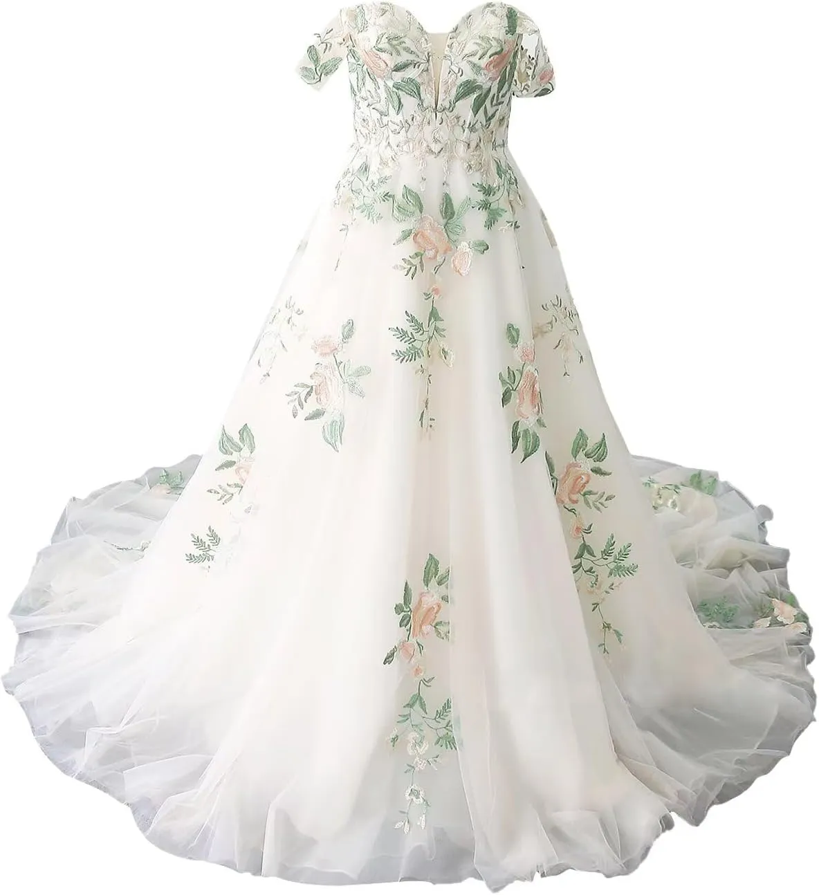 zcbang Lace Wedding Dresses for Bride Fairy Forest Colorful Elegant Bridal Dresses with Train