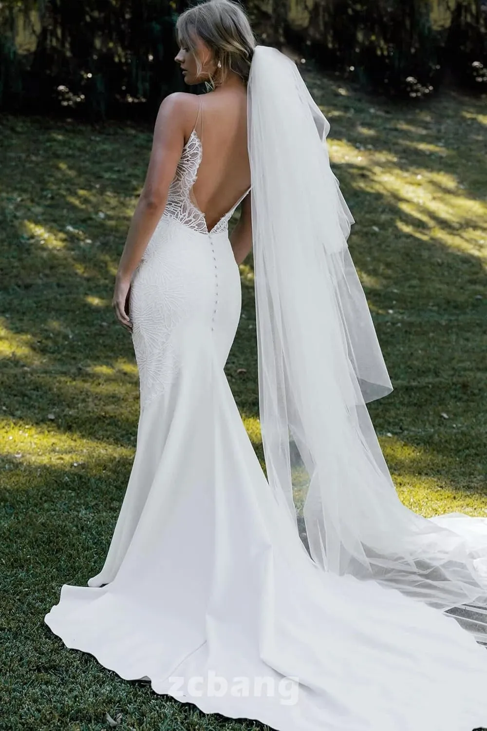 zcbang Mermaid Wedding Dresses for Bride 2025 Beach Satin Sleeveless Bridal Gown with Train