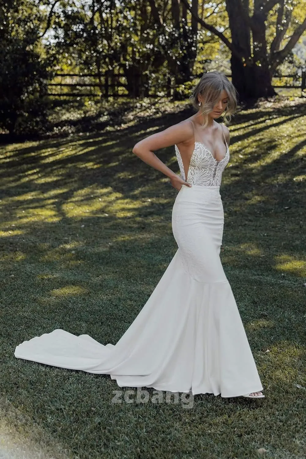 zcbang Mermaid Wedding Dresses for Bride 2025 Beach Satin Sleeveless Bridal Gown with Train