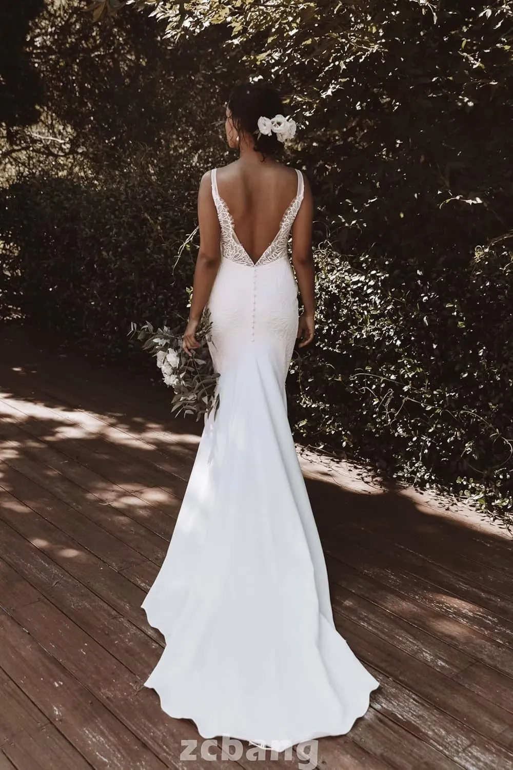 zcbang Mermaid Wedding Dresses for Bride 2025 Beach Satin Sleeveless Bridal Gown with Train
