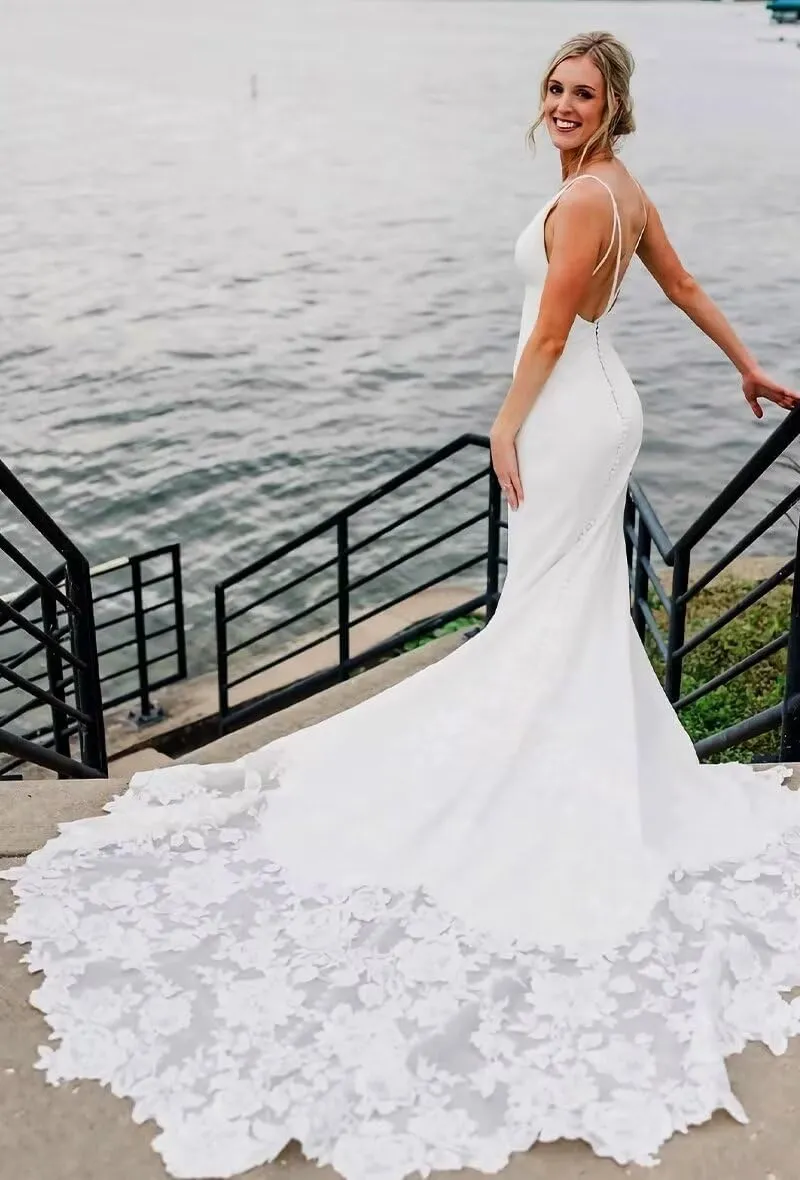 zcbang Mermaid Wedding Dresses for Bride 2025 Beach Satin Sleeveless Bridal Gown with Train