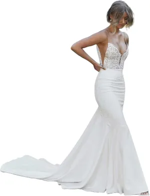 zcbang Mermaid Wedding Dresses for Bride 2025 Beach Satin Sleeveless Bridal Gown with Train
