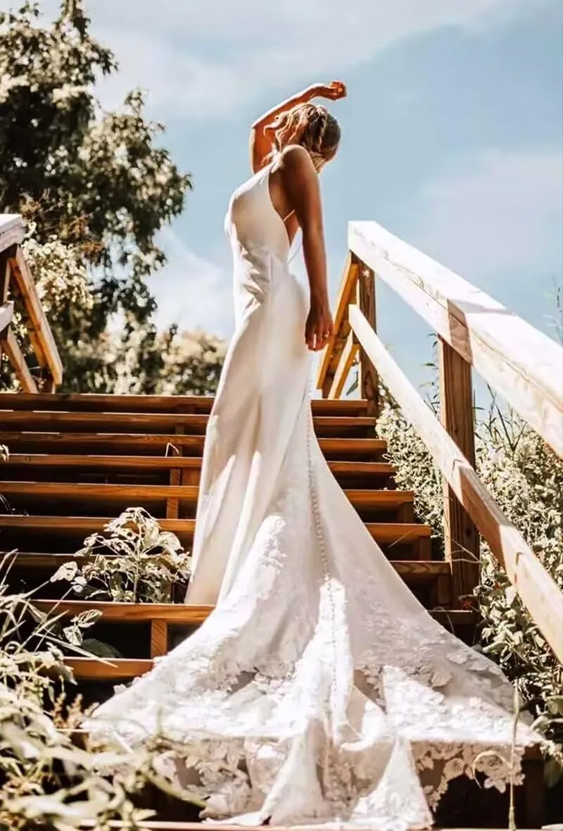 zcbang Mermaid Wedding Dresses for Bride 2025 Beach Satin Sleeveless Bridal Gown with Train
