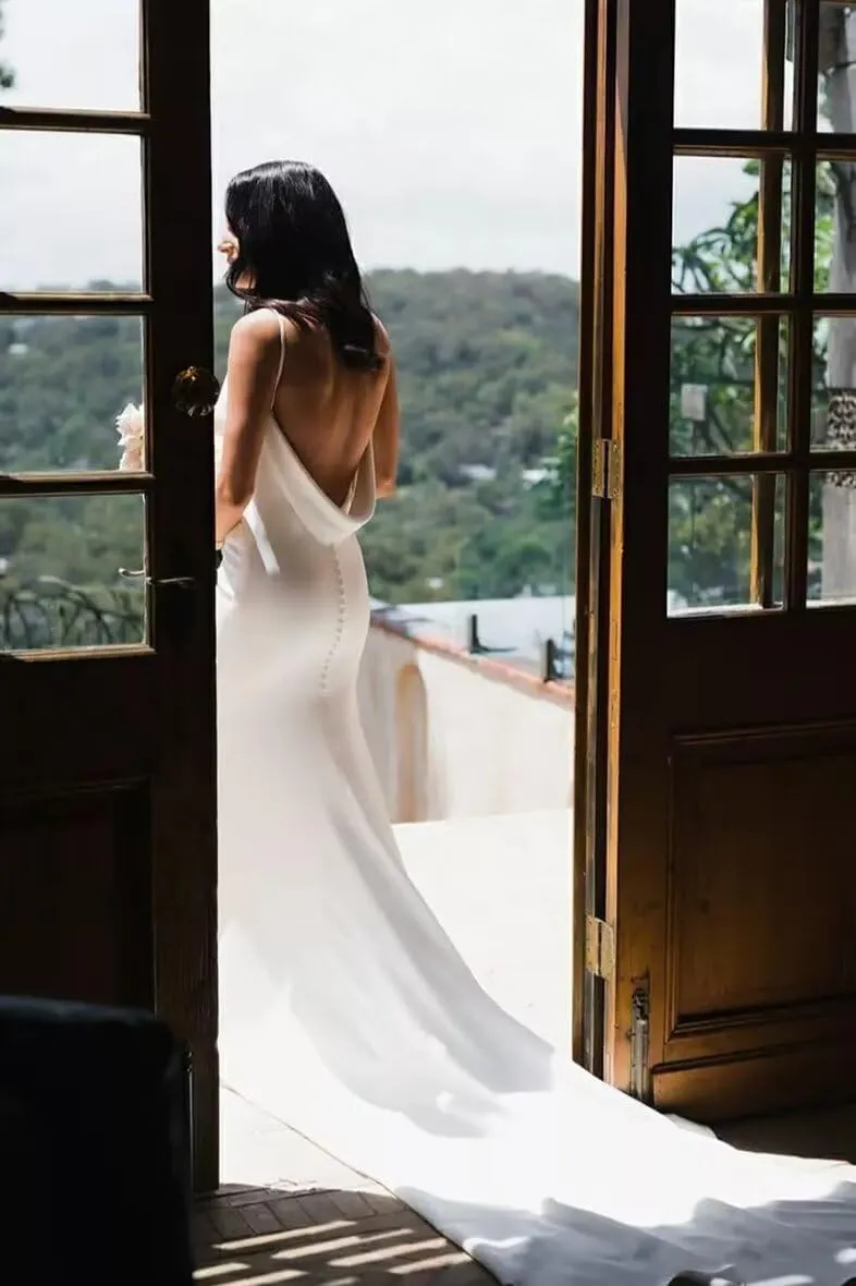 zcbang Mermaid Wedding Dresses for Bride 2025 Beach Satin Sleeveless Bridal Gown with Train