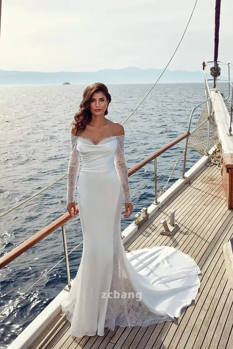 zcbang Mermaid Wedding Dresses for Bride 2025 Beach Satin Sleeveless Bridal Gown with Train
