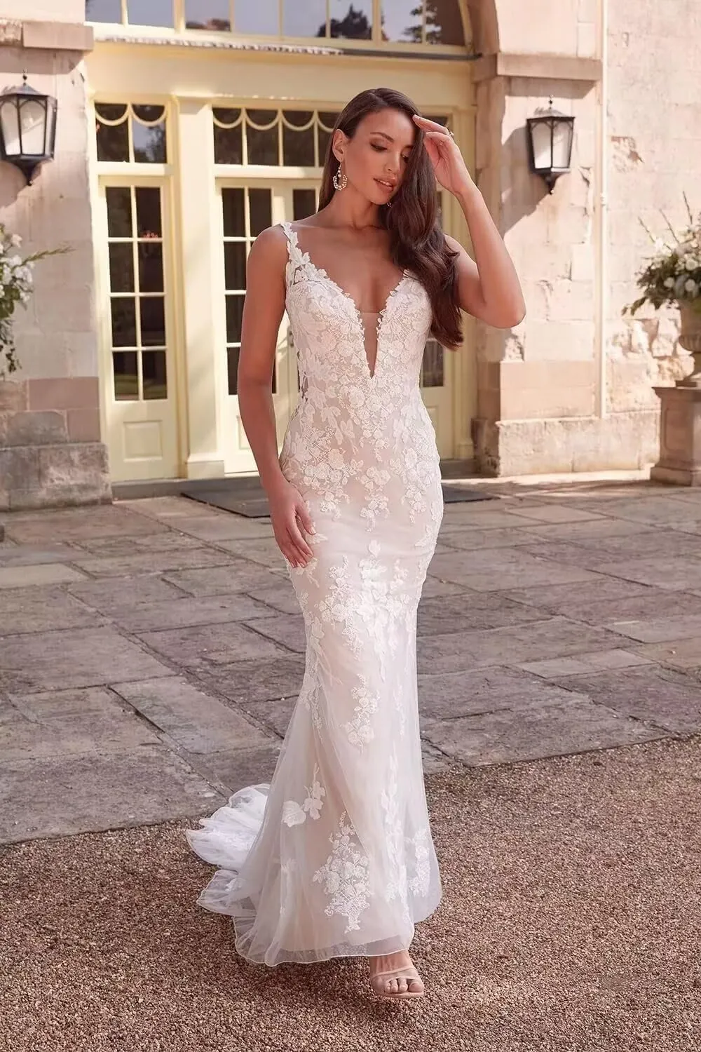 zcbang Mermaid Wedding Dresses for Bride 2025 White Beach Boho Lace Bridal Gowns with Train