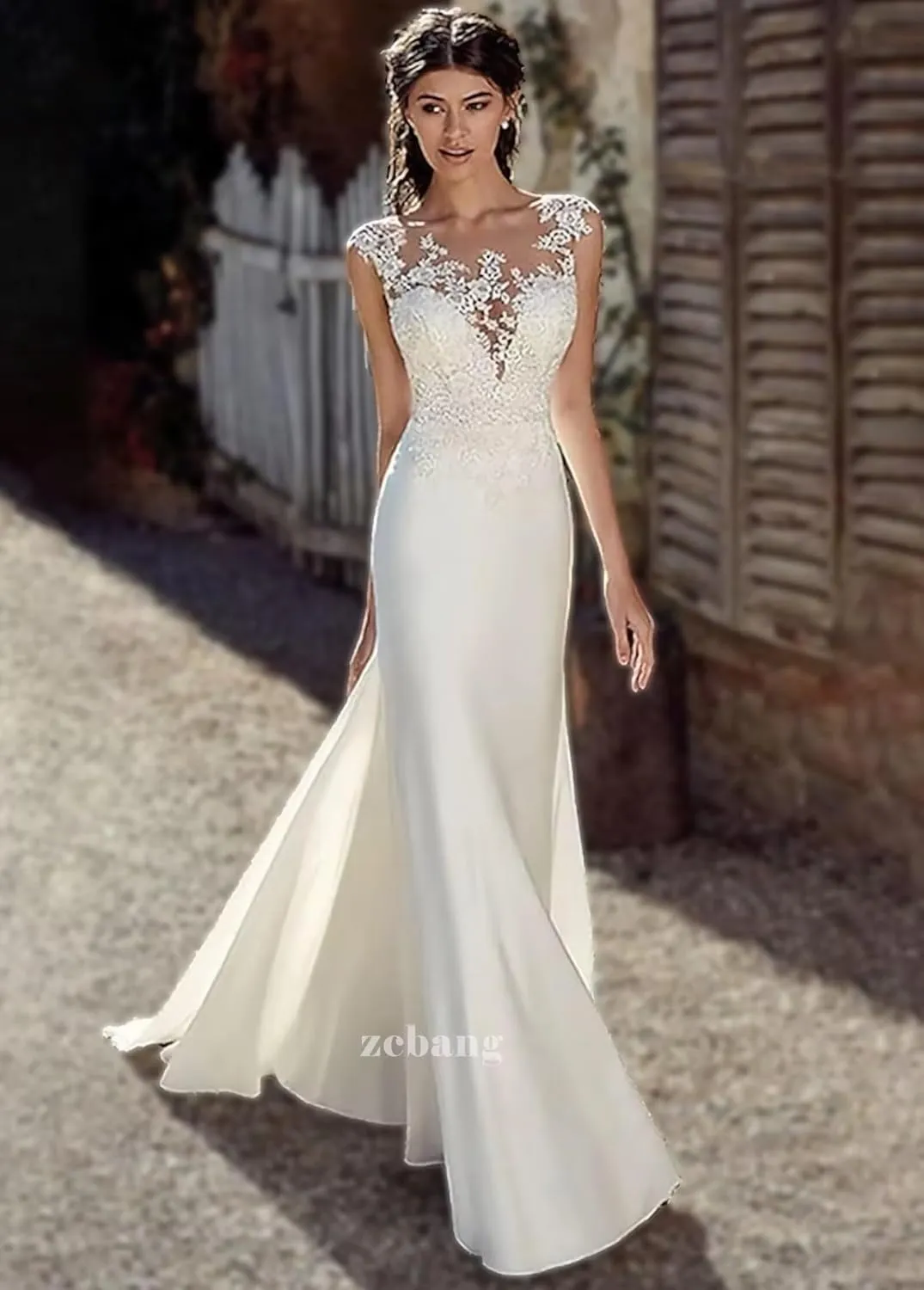 zcbang Mermaid Wedding Dresses for Bride 2025 White Beach Boho Lace Bridal Gowns with Train