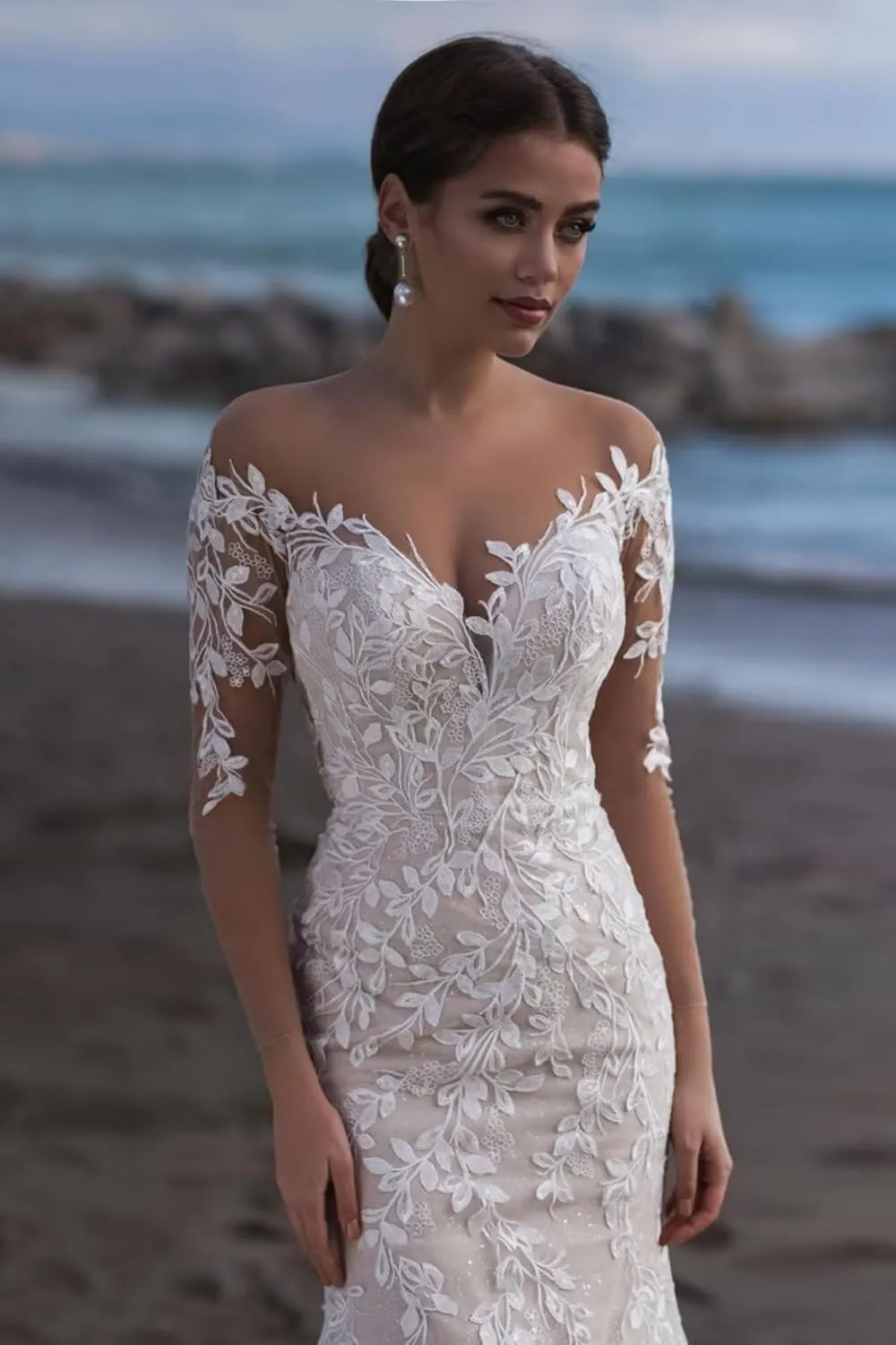 zcbang Mermaid Wedding Dresses for Bride 2025 White Beach Boho Lace Bridal Gowns with Train