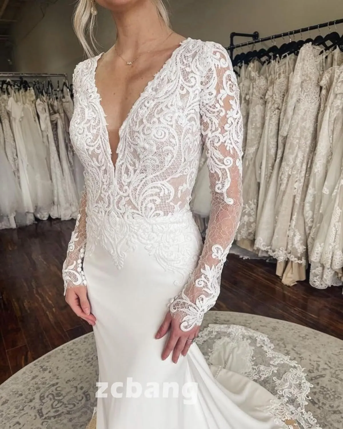 zcbang Mermaid Wedding Dresses for Bride 2025 White Beach Boho Lace Bridal Gowns with Train