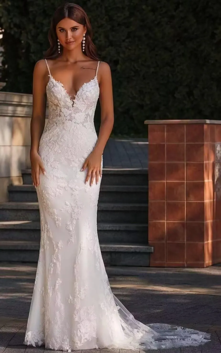 zcbang Mermaid Wedding Dresses for Bride 2025 White Beach Boho Lace Bridal Gowns with Train