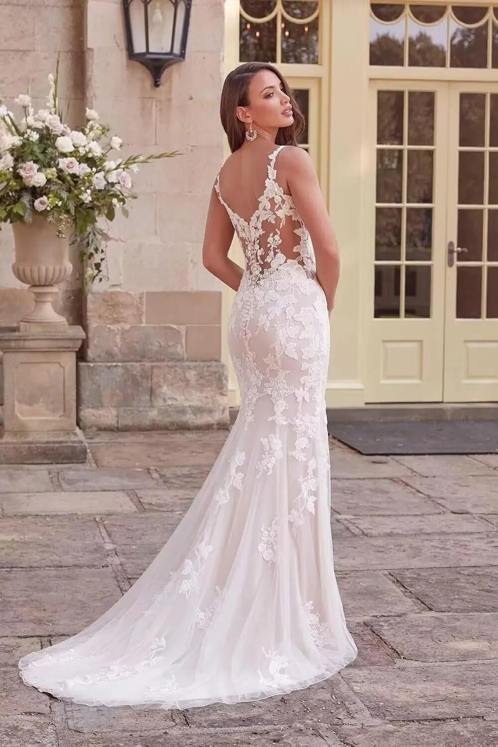 zcbang Mermaid Wedding Dresses for Bride 2025 White Beach Boho Lace Bridal Gowns with Train