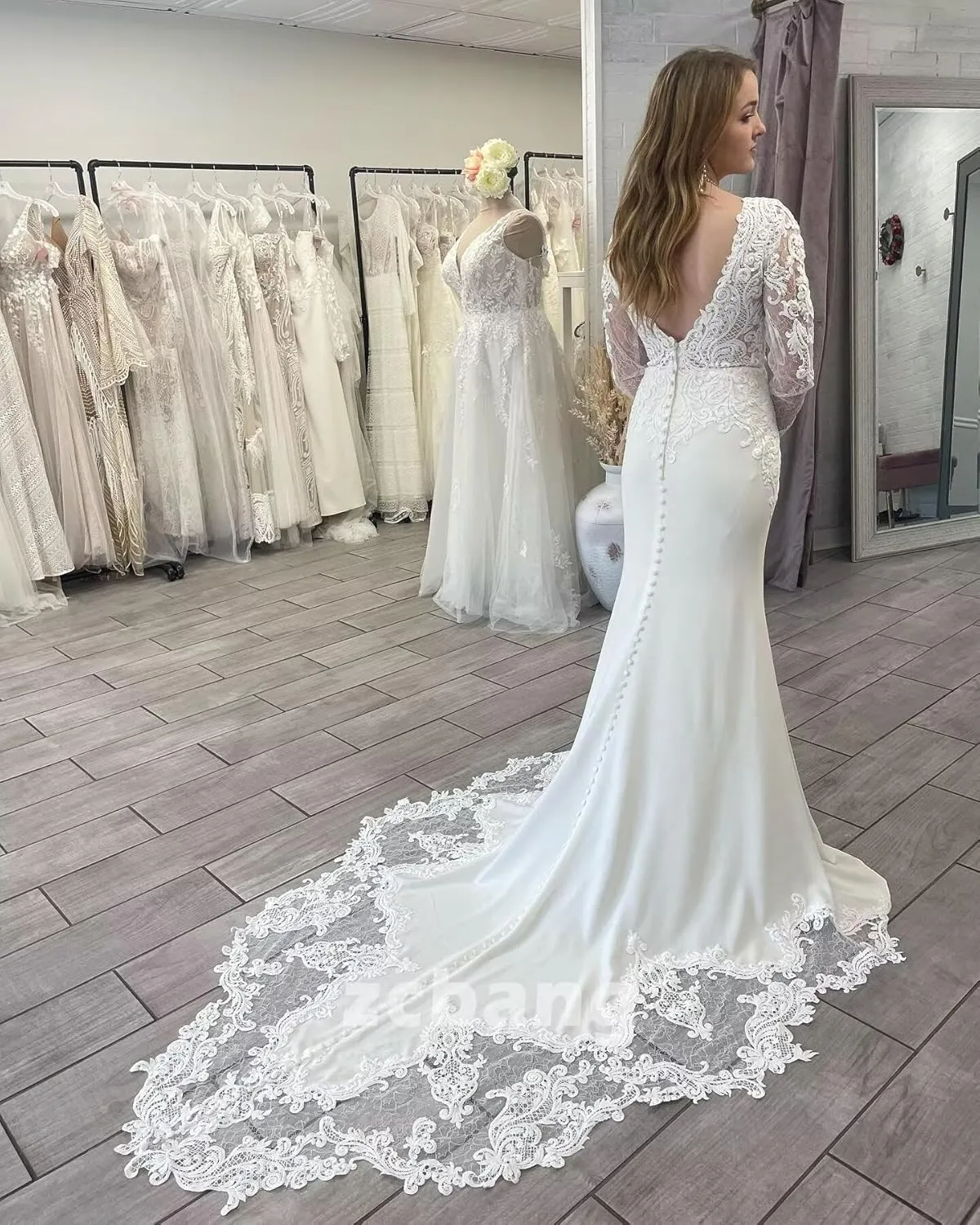 zcbang Mermaid Wedding Dresses for Bride 2025 White Beach Boho Lace Bridal Gowns with Train