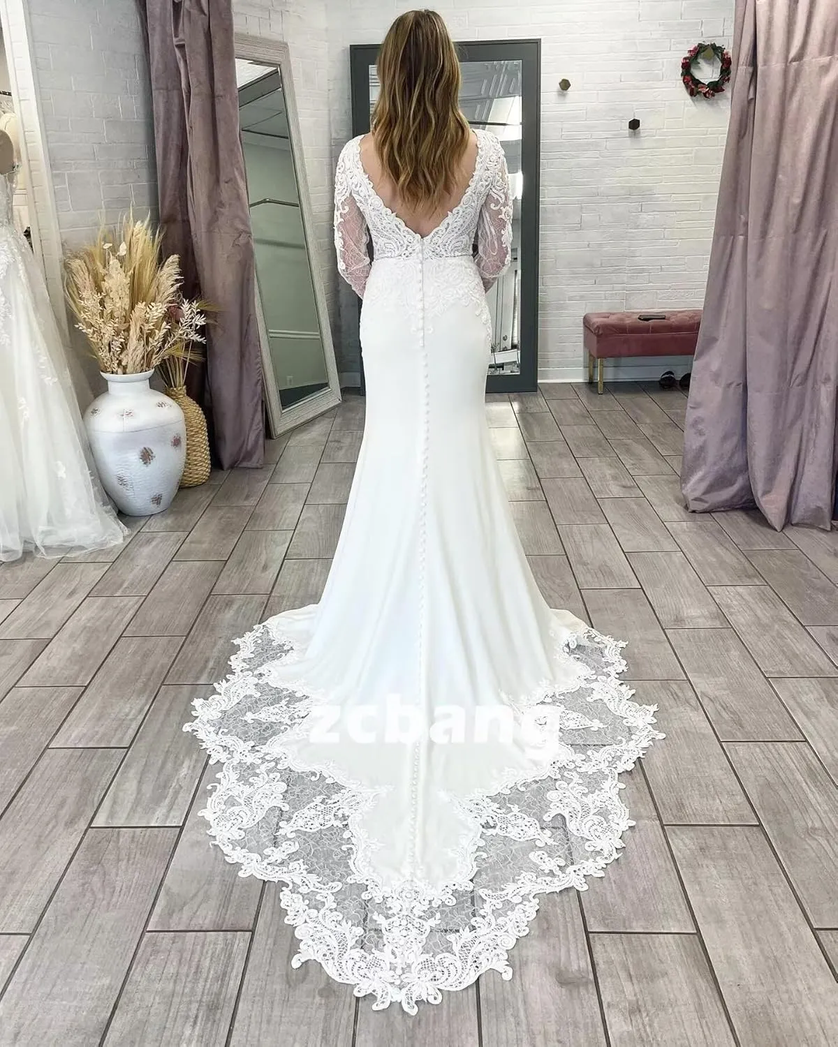 zcbang Mermaid Wedding Dresses for Bride 2025 White Beach Boho Lace Bridal Gowns with Train