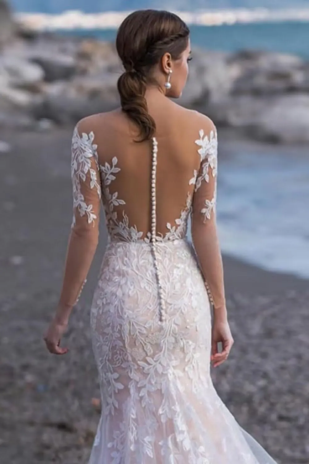zcbang Mermaid Wedding Dresses for Bride 2025 White Beach Boho Lace Bridal Gowns with Train