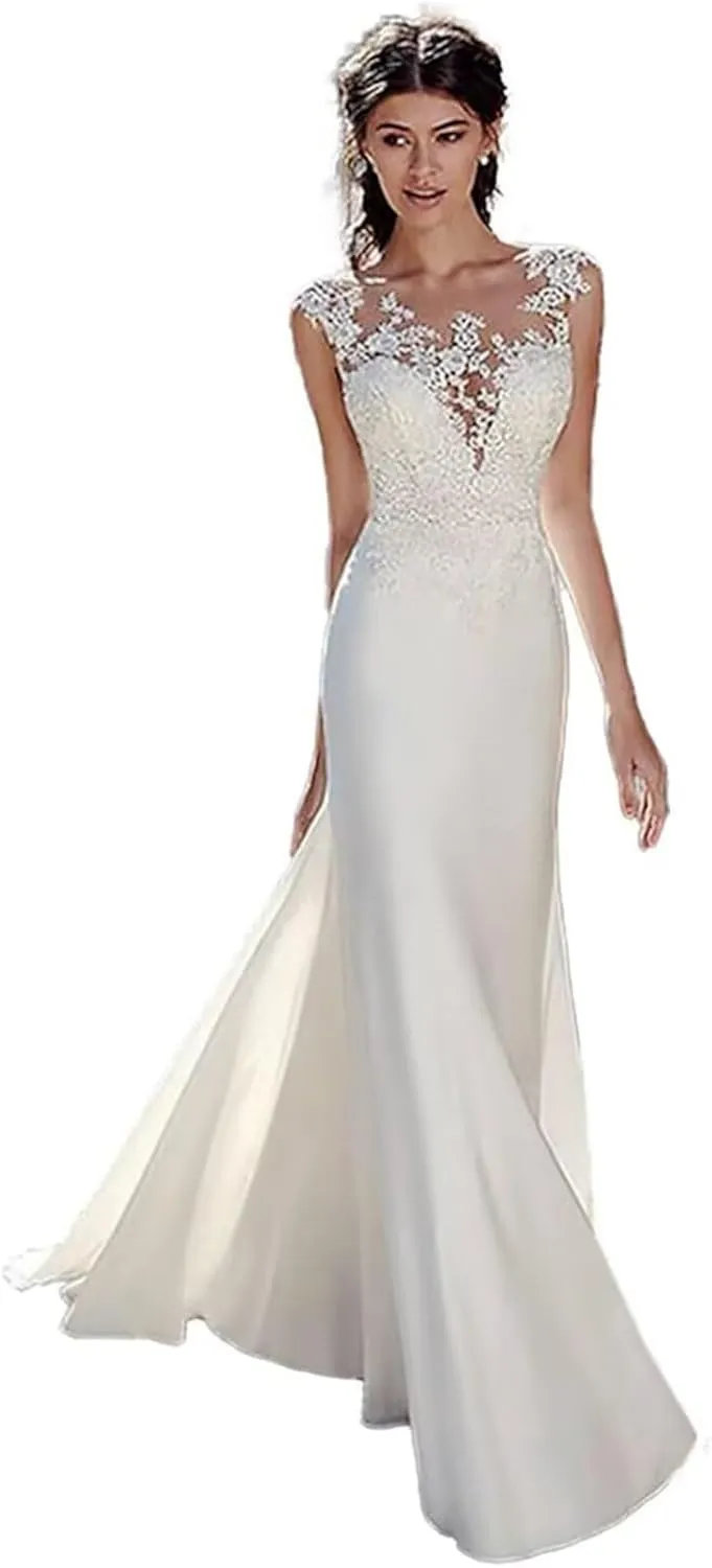 zcbang Mermaid Wedding Dresses for Bride 2025 White Beach Boho Lace Bridal Gowns with Train