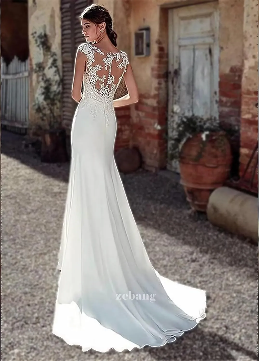 zcbang Mermaid Wedding Dresses for Bride 2025 White Beach Boho Lace Bridal Gowns with Train