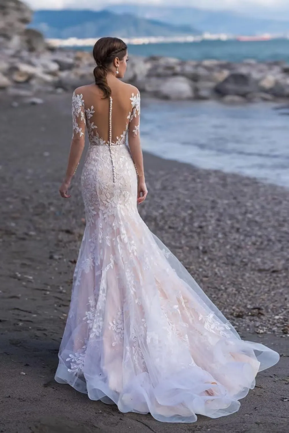 zcbang Mermaid Wedding Dresses for Bride 2025 White Beach Boho Lace Bridal Gowns with Train
