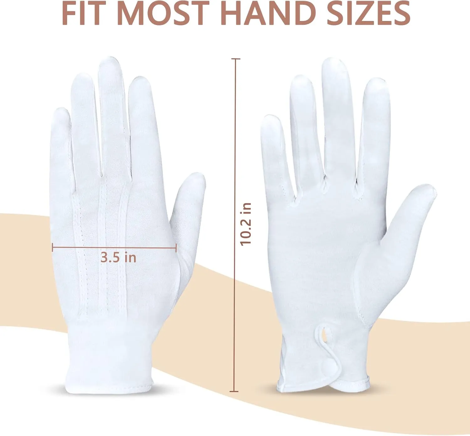 Zenssia Parade White Cotton Formal Tuxedo Costume Honor Guard Gloves with Snap Cuff, Coin Jewelry Inspection Gloves