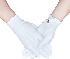 Zenssia Parade White Cotton Formal Tuxedo Costume Honor Guard Gloves with Snap Cuff, Coin Jewelry Inspection Gloves